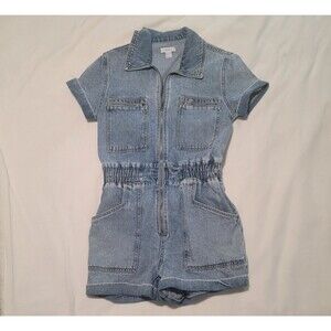 Forever 21 Denim Utility Romper Jumper Zip Front Elastic Waist Size S